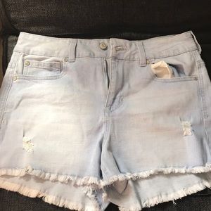 High waisted light denim shorts